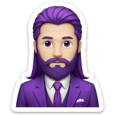 Give me png of a character having bold masculine beard and hairs with white skin which should look similar to a gangster, the colour tone should be purple, long hairs and long beard sticker