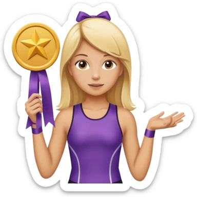 Giant first place ribbon and blonde girl track star sticker