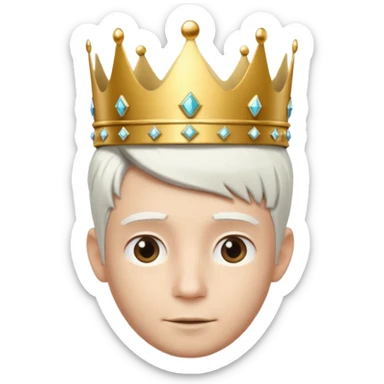 Royal latin Kid boy with wery fancy 3d crown head 3d style only face half rotate head white hair 3d face in rotate sticker