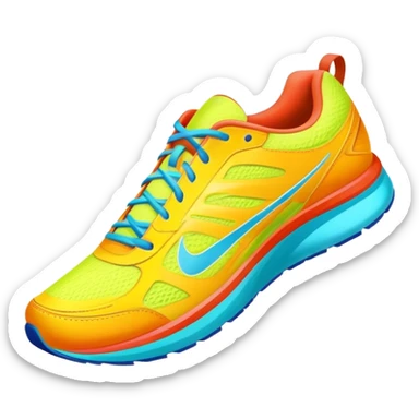 Running shoes placed on a professional track, ready for action. The background features a grand stadium with cheering spectators on the stands. The scene is lit by bright sunlight, highlighting the energy of competitive running. Transparent background enhances focus on the sport. sticker