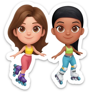 dos amigas de cabello café y negro en patines de linea sticker