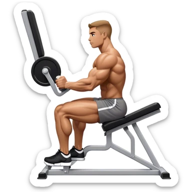 side-view bodybuilder seated weighted calf-raise machine lower leg exercise sticker