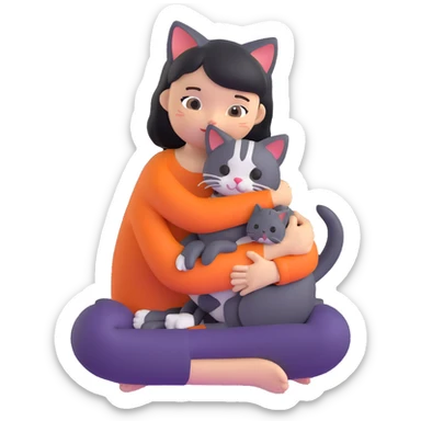 person hugging a cat sticker