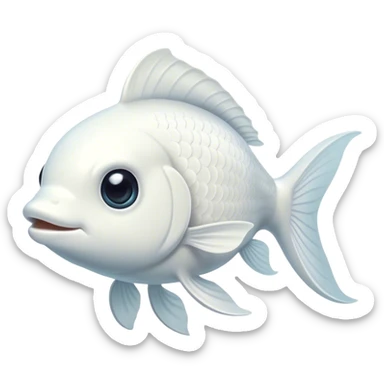 Cinematic Noble White Goldfish Portrait Emoji, Poised and regal, with a sleek, streamlined build and a luminous, pure white body, deep-set soulful pale eyes, Simplified yet sharp and sophisticated features, highly detailed, glowing with a soft, dignified glow, high shine, intelligent and graceful, stylized with an air of aquatic purity, focused and attentive, soft glowing outline, capturing the essence of a watchful and confident aquatic companion, so majestic it feels as though it could glide out of the screen with effortless authority! sticker