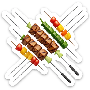 Cinematic Realistic Shish Kebab Dish Emoji, showcasing skewered, grilled meat with vibrant vegetables rendered with dynamic textures and warm, inviting lighting. sticker