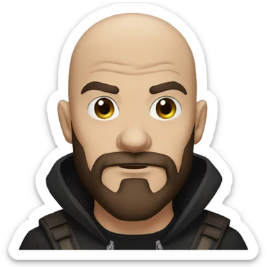 bald human rogue with brown beard and black hood angry sticker