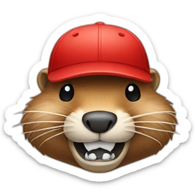 beaver with red baseball cap and two front teeth sticker