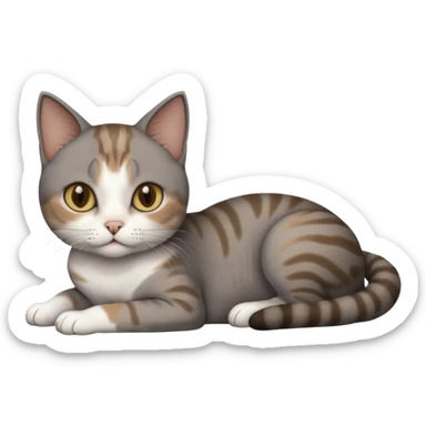 full body tiny short hair dark grey and 3/4 white cat with hazel eyes lying down sticker