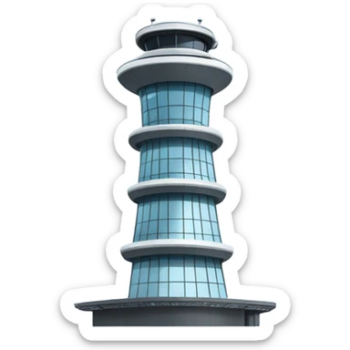 An air traffic control tower stands tall, its sleek, high-tech design featuring glass panels that reflect. common shape and design sticker