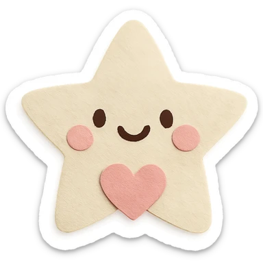 Happy pastel white star with a tiny pastel heart in front, no arms or legs, full body, transparent background, in kawaii paper craft style. sticker