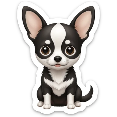 A black and white chihuahua emoji please with a  white line on the center of head and not a big line sticker