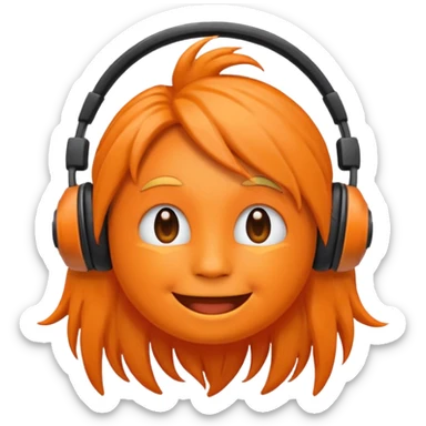 Orange happy face emoji with a couple of hair,headphones,and antennas. sticker