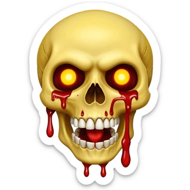 Yellow laughing Skull with blood and glowing eyes in the style of your bleeding skull art, the more detail  sticker