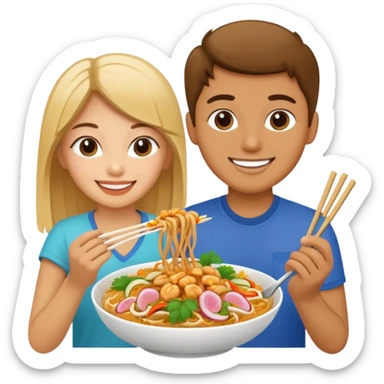 Two people sharing pad thai sticker