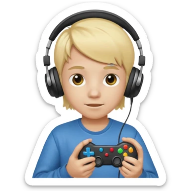 blonde kid with headphones holding game controller sticker