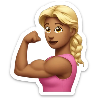 women in pink show biceps sticker