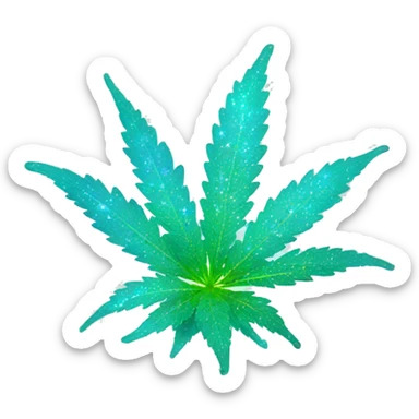 Sparkling holographic cyan Hemp 420 plant growing  sticker