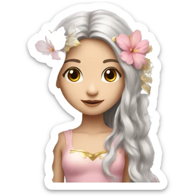 Beautiful, flower, fairy, pink, silver, gold, long hair, big wings, fair skin sticker