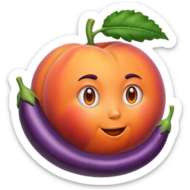 Peach sit on eggplant sticker