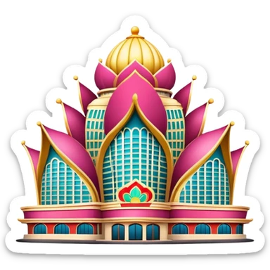 Macao Grand Lisboa Casino building, simplified emoji style with bold outlines and bright colors, cartoon style distinctive lotus-shaped tower sticker