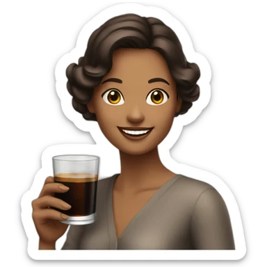 brunette woman holding fernet branca glass smiling sticker