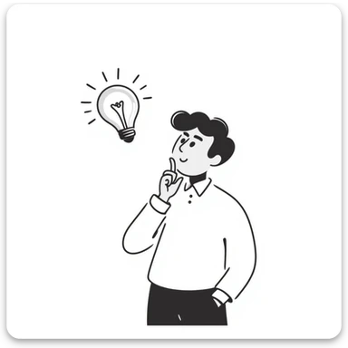 Elon Musk in a hand-drawn doodle style, with a lightbulb above his head, creative expression sticker