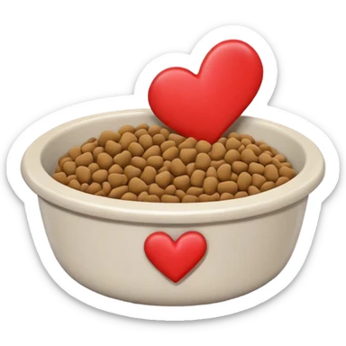 pet food bowl with a heart on the bowl, the food is piled on top of the bowl where it is so full sticker