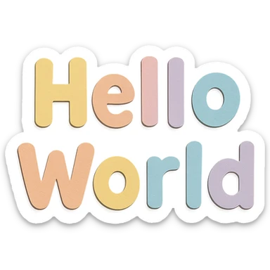 soft pastel rainbow cute bold letters for "Hello World", hand-drawn rounded font, no outline, transparent background sticker