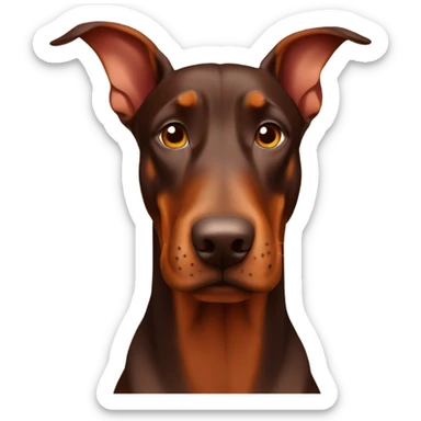 Red and brown Doberman without cropped ears face facing front happy expression  sticker