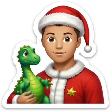 Ronaldo as a Santa holding a dinosaur sticker