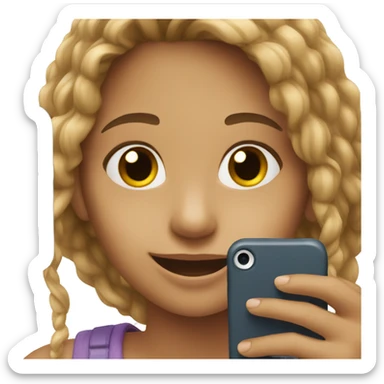 girl taking selfie with phone, smiling sticker