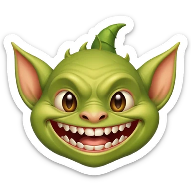 Cute goblin grinning ear to ear with a toothy smile sticker