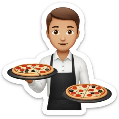 A waiter serving pizza sticker