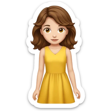 Girl with brown wavy hair, brown eyes and yellow dress  sticker