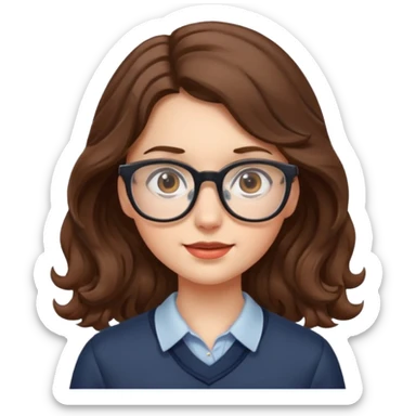 Nerdy girl with glasses, wavy long hair sticker