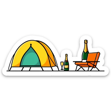 exquisite camping with champagne and fancy camping furniture sticker