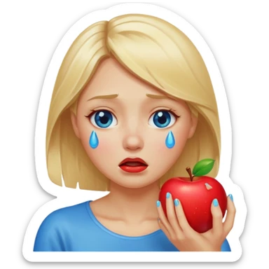 woman crying eating apple. make tears blue color and hair blonde sticker