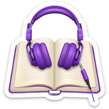 purple open journal with purple headphones on top sticker