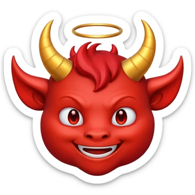 A friendly devil emoji with a halo on top of his horns sticker