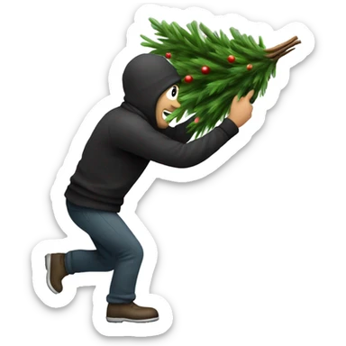 Thief stealing a Christmas tree sticker