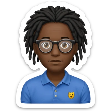 Man, black skin, Dreads blakc hair, polo shirt and glasses sticker