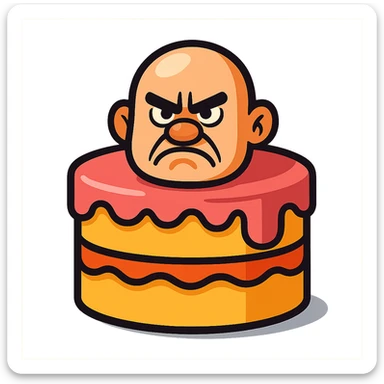cartoon style cake with Bald Qiang's funny frowning expression, rich colors sticker