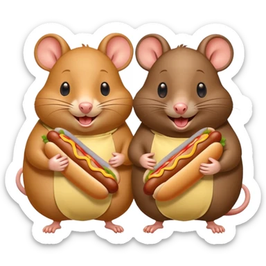 two chubby cartoon rats sharing a hot dog with mayonnaise sticker