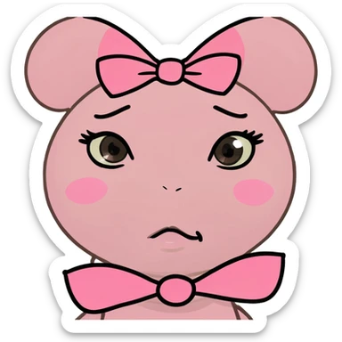 pink face with two pink bows crossing it’s eyes and doing a kissy face sticker