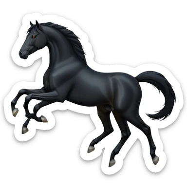 cinematic-[black horse]-realistic-full-body-galopping-emoji,-tail-flicking-lazily,-head-tilted-dramatically,-sleek-[black]-coat,-simplified-yet-realistic-focused-features,-highly-detailed,-glowing-with-an-almost-sarcastic-glow sticker