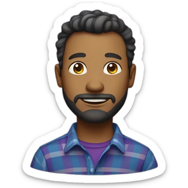 "Avatar of a man with a light beard, wearing a blue plaid shirt, on a purple gradient." sticker