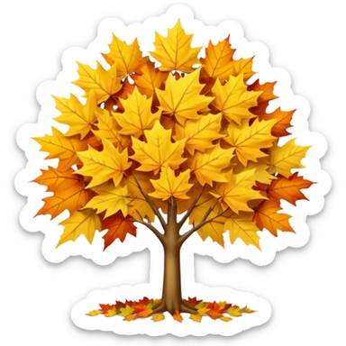 Generate a high-quality image of a yellow maple tree with autumn foliage, full canopy of leaves, realistic color and shading, smooth gradient colors, no facial features, no brand markings, simple white background, high-resolution.
 sticker