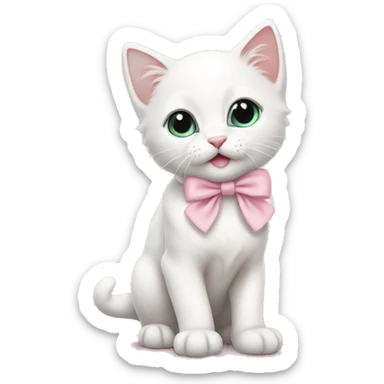 Cute White kitten with light pink bow sticker