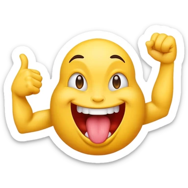 Emoji face sticking tongue out and flexing arm sticker