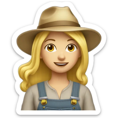 blonde farmer girl with hat sticker